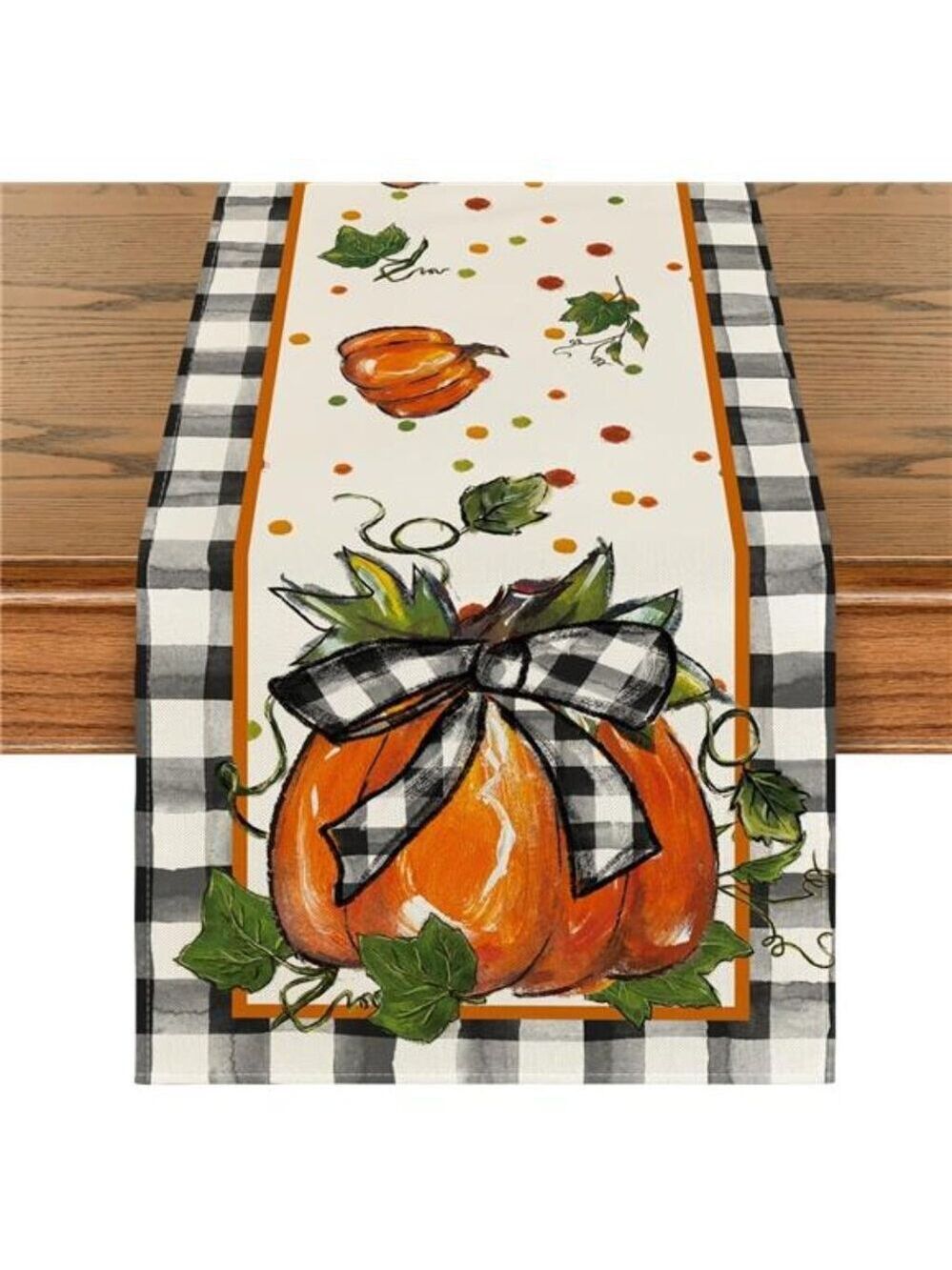 Pumpkin Table Runner Buffalo Plaid Fall Decor Autumn Kitchen Dining Home Party
